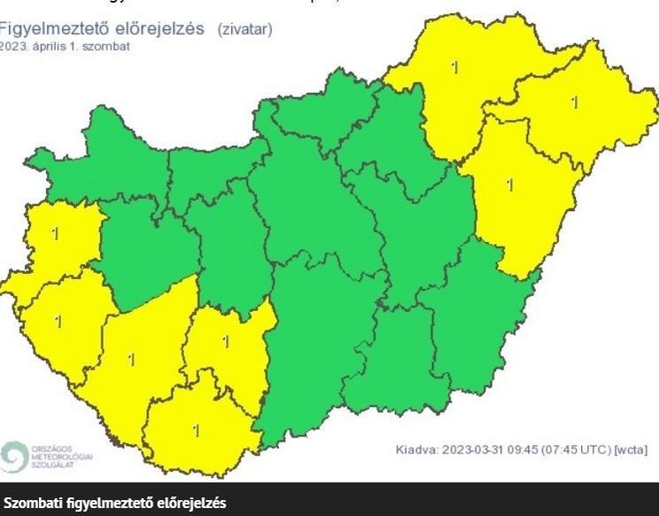 Szombatra  nyolc megyére adtak ki riasztást /Fotó:OMSZ