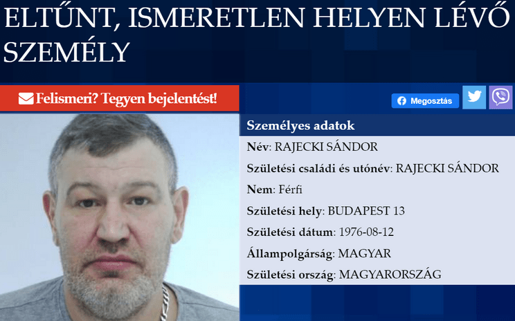Pindroch Csaba sógorát a rendőrség is körözi, miután a felesége bejelentést tett az eltűnéséről / Fotó: Police.hu