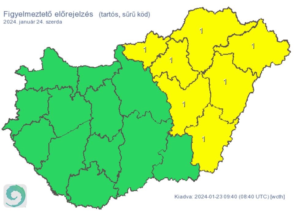 Időjárás tartós sűrű köd riasztás