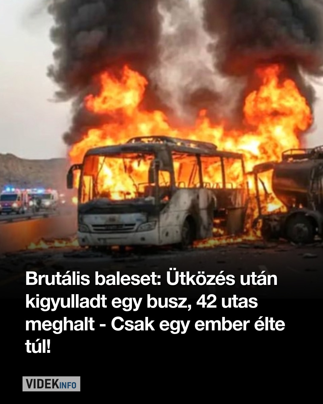 Brutális baleset: Ütközés után kigyulladt egy busz, 42 utas meghalt – Csak egy ember élte túl!