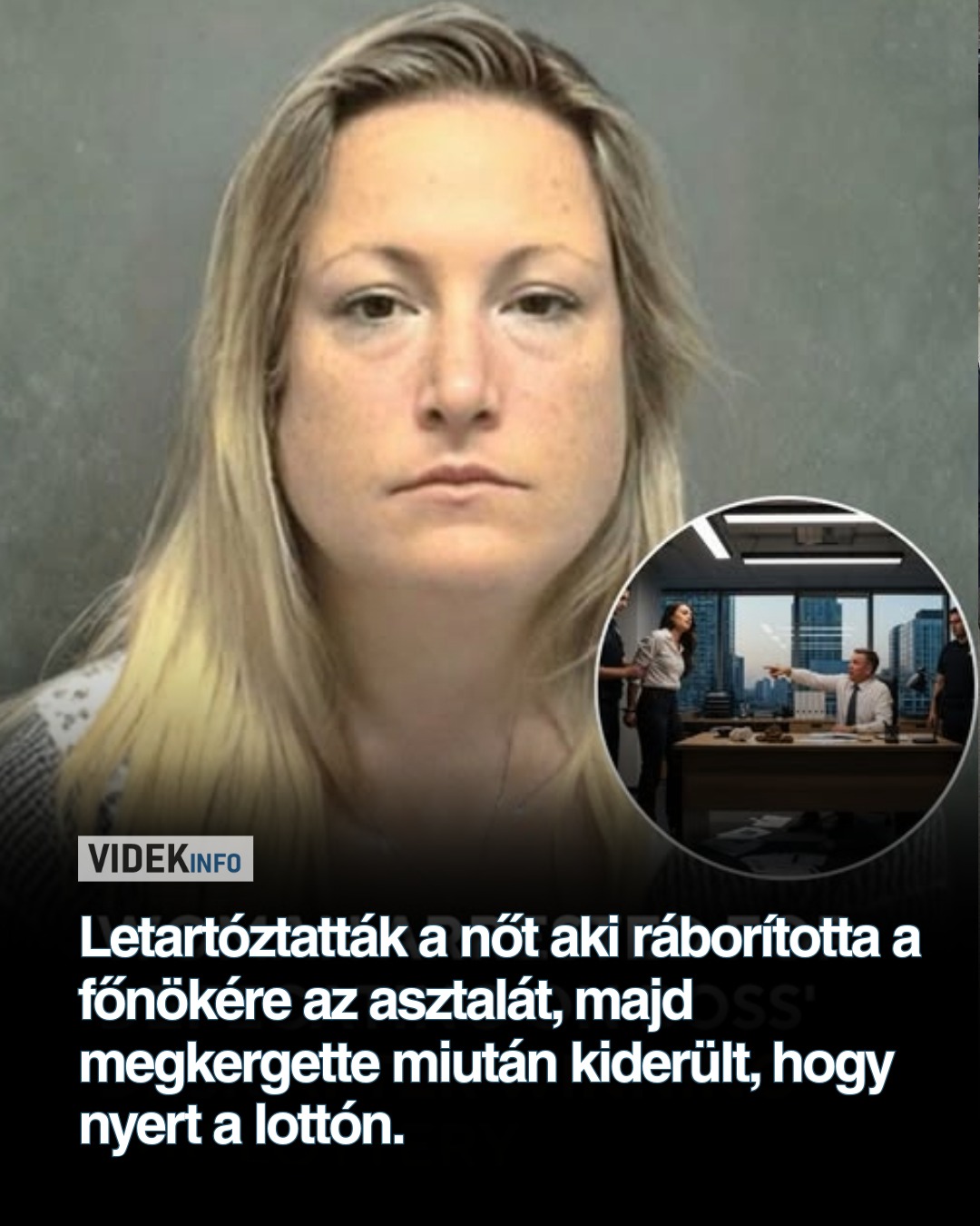Letartóztatták a nőt aki ráborította a főnökére az asztalát, majd megkergette miután kiderült, hogy nyert a lottón.