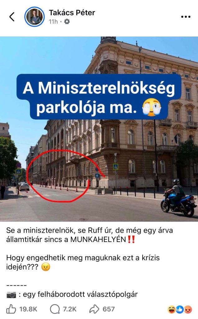 Takács Péter egy üres parkolóval akarta lebuktatni Magyar Pétert, aztán a Facebook népe rajta nevetett