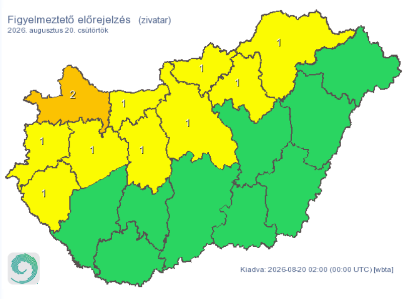 Kiadták a vészjelzést: 10 megyében jöhet zivatar, egy helyen már másodfokú a veszély
